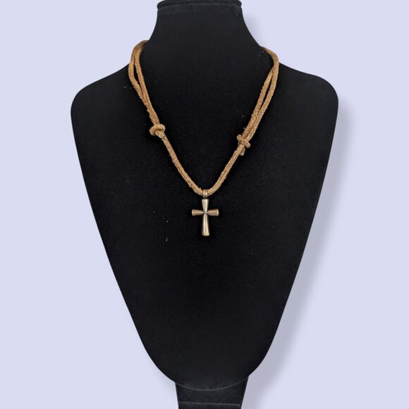 V. Bohemian Adjustable Suede Cross Pendant Necklace - Picture 2 of 4
